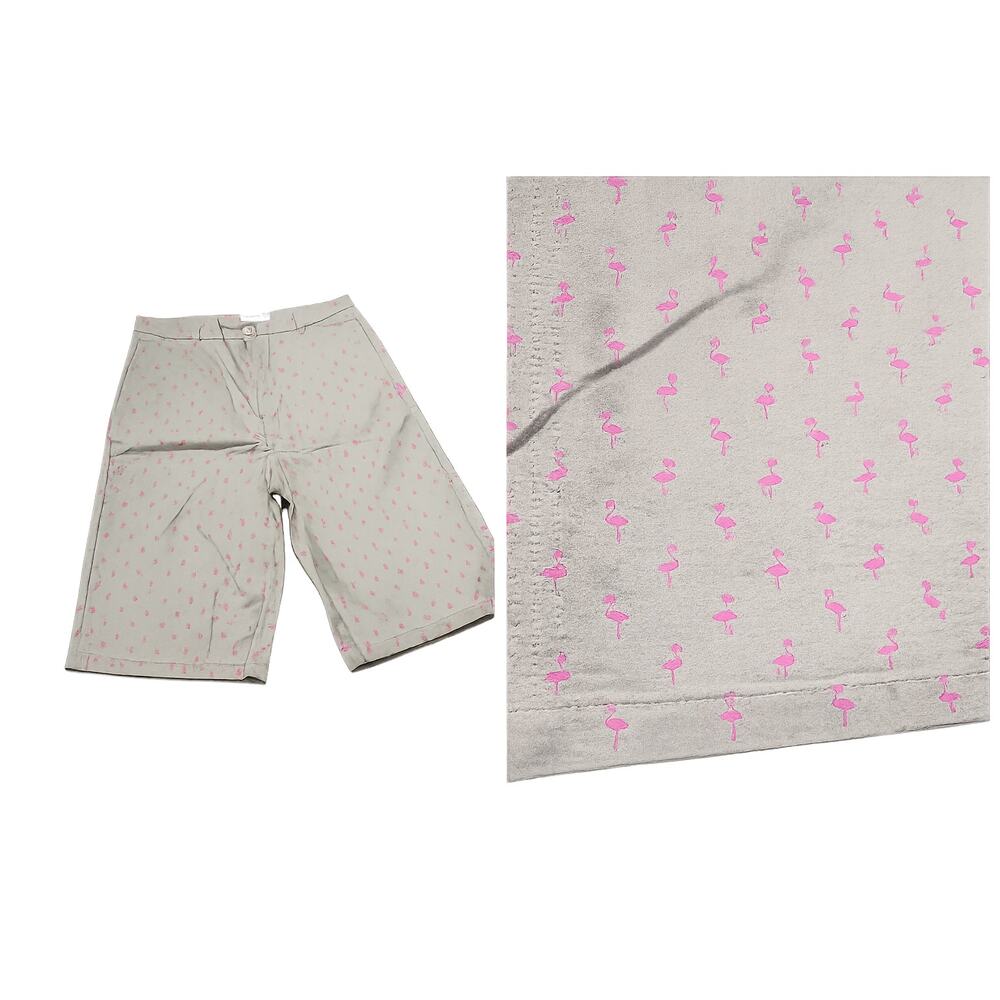 Brooklyn Cloth Flamingo Print Stretch Twill Chino Shorts Men's Size 40 Khaki